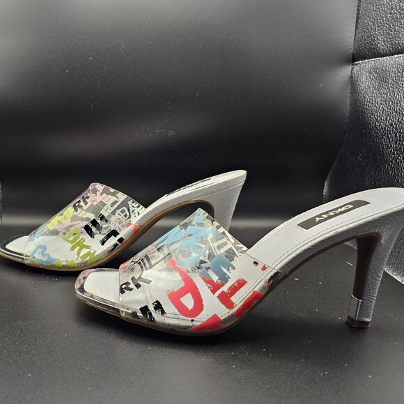 DKNY Graffiti Print Clear Strap Sandals – Size 7.5 - Picture 4 of 11